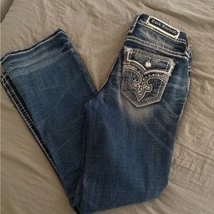 Rock Revival Women's Dark Blue Embroidered Bootcut Jeans (Worn once)